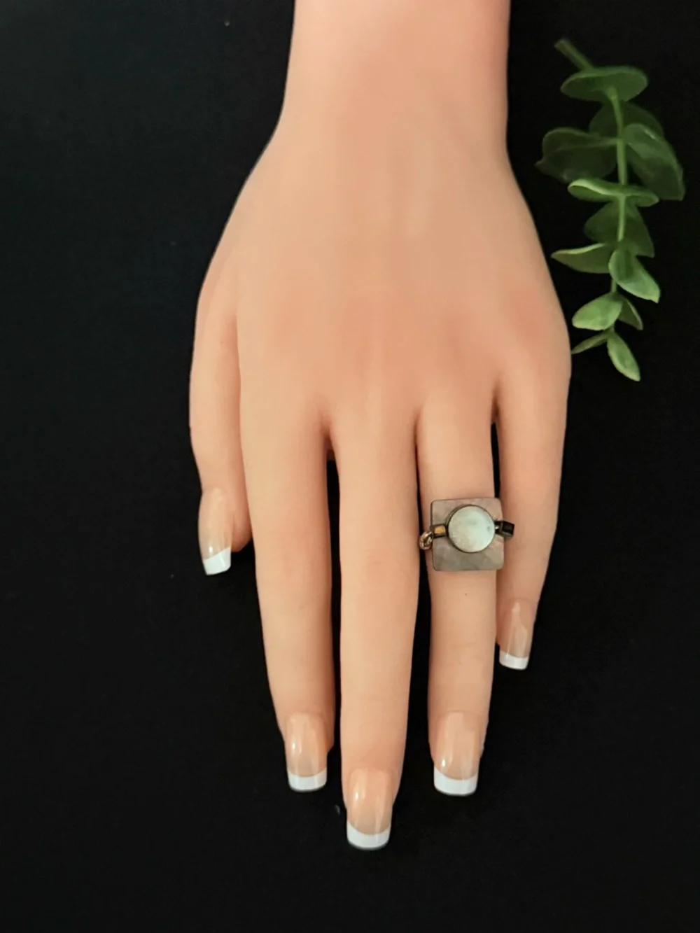 Geometric Square Ring‎ with Round Accent - Gunmetal and Silver Tones